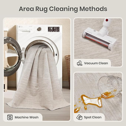 Valenrug Washable Rugs 6x9 - Stain Resistant 6x9 Area Rugs for Living Room, Non Slip Backing Gradient Printed Rugs for Bedroom, Foldable Machine Washable Area Rug(6'x9', Beige)