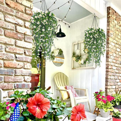 RECUTMS Artificial Flowers for Outdoors Fake Hanging Flowers Plants 4 Pcs UV Resistant Silk Daisy Flower Realistic Faux Trailing Vine for Wall Yard Porch Balcony Indoor Outdoor Planters (White)