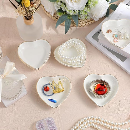 Shappy 6 Pcs White Ceramic Jewelry Tray 4.5 in Ring Holder Trinket Dish for Christmas Friendship Wedding Birthday Gifts(Heart)
