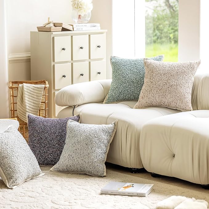 Emvency Blue Textured Boucle Throw Pillow Covers 18x18 Inches Set of 2, Boho Farmhouse Striped Chic Modern Art Square Decorative Couch Pillowcases for Home Decor Bedroom Sofa Living Room