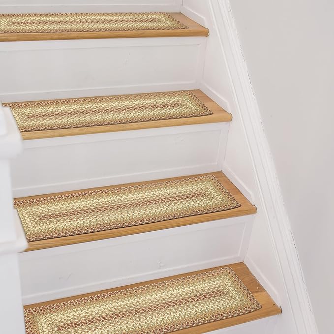 Homespice Harvest Jute Braided Stair Tread, Warm Country Decor, Set of 13, Multicolor 8x28 Rectangle Rugs for Stairs - Easy to Clean, Tightly Stitched and Durable