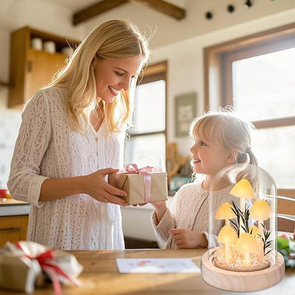 QUELIEN Christmas Mushroom Lamp in Glass Dome,Mushroom Gifts for Women - Warm White LED Night Light for Bedroom Decor,Unique Gifts for Women, Housewarming Birthday Decorations