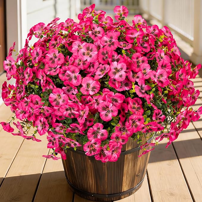 Artificial Flowers, 24 Bundles, Decorative Bouquets for Home, Wedding, Garden, Office Decor (Dark Pink)