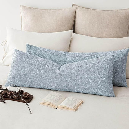 Foindtower Decorative Textured Boucle Throw Pillow Covers Accent Solid Pillow Cases Neutral Long Body Lumbar Couch Cushion Case for Chair Sofa Bedroom Living Room Home Decor 14x36 Inch,1PC,Light Blue