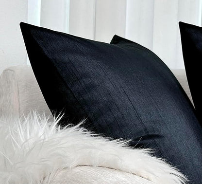 Aiking Home 18x18 Inches Faux Silk Square Throw Pillow Cover, Zipper Closure, Black (Set of 2)