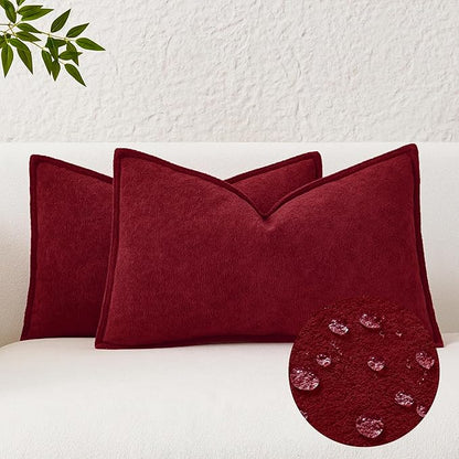 Kevin Textile Christmas Decorative Pillow Covers Burgundy 12x20 Inch Pack of 2 Soft Boucle Textured Waterproof Lumbars Cushions Accent Pillows for Couch Sofa Chair Bed Home Decor Indoor Outdoor