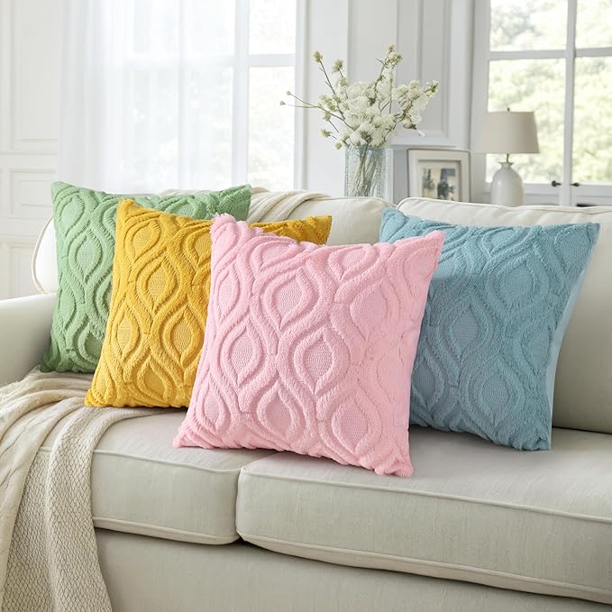 decorUhome Spring Throw Pillow Covers 20x20 Inch Set of 2, Soft Plush Faux Wool Aqua Solid Couch Pillow Covers, Accent Farmhouse Neutral Square Pillow Cases for Sofa Bed Living Room