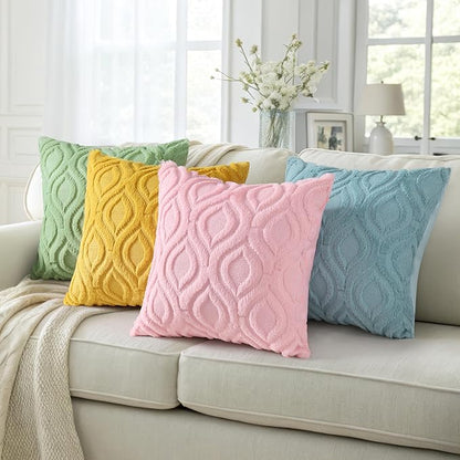 decorUhome Spring Euro Sham Throw Pillow Covers 24x24 Inch Set of 2, Soft Plush Faux Wool Light Pink Solid Couch Pillow Covers, Accent Farmhouse Neutral Square Pillow Cases for Sofa Bed Living Room