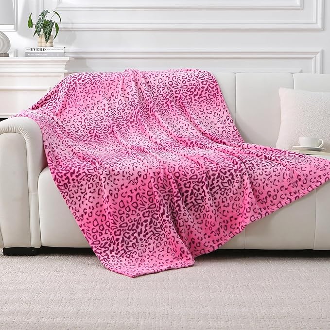 Viviland Flannel Fleece Throw Size 50x60, Lightweight Blanket for Couch, Super Soft Cozy Warm, Cheetah Print Pink