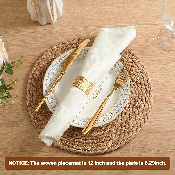 Round Woven Placemats 12 inch Set of 4 - Boho Rattan Placemat Natural Water Hyacinth Placemats, Farmhouse Weave Place Mats, Rustic Braided Wicker Table Mats for Dining Table,Home,Wedding