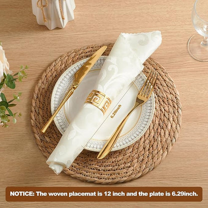 Round Woven Placemats 13.8 Inch Set of 10 - Boho Rattan Placemat Natural Water Hyacinth Placemats, Farmhouse Weave Place Mats, Rustic Braided Wicker Table Mats for Dining Table,Home,Wedding