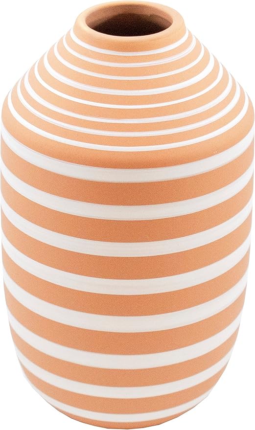 Stephanie Imports Boho Brown Terracotta Vase With Hand-Painted Matte White Design (Horizontal Print)