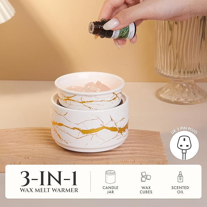 PALANCHY Wax Melt Warmer Ceramic 3-in-1 Oil Burner Electric Candle Wax Warmer Burner Melter Fragrance Warmer for Scented Waxs Home Office Bedroom Aromatherapy Gift & Decor