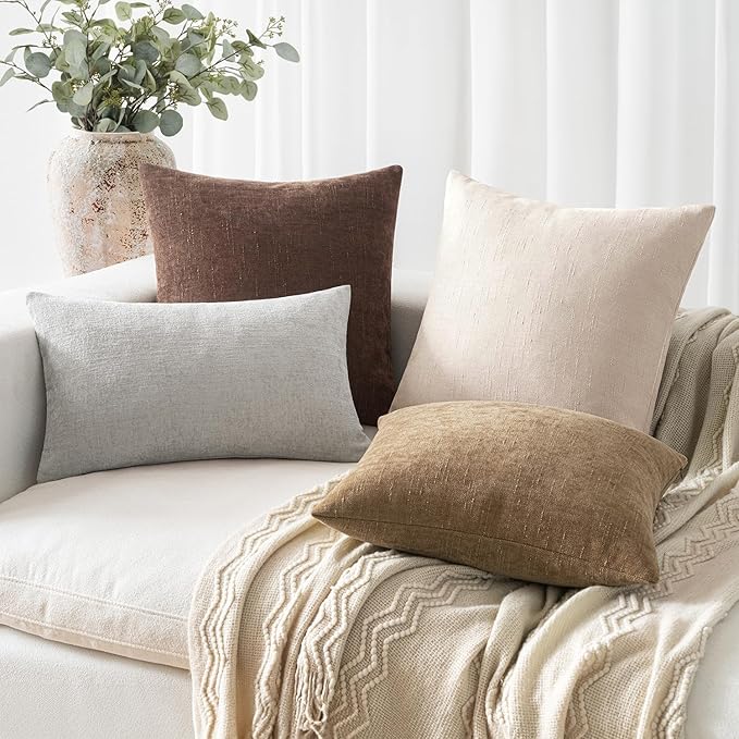 MIULEE Pack of 2 Decorative Throw Pillow Covers Soft Chenille Throw Pillows Solid Textured Cushion Covers Christmas Home Decor for Couch Sofa Bedroom Living Room 18x18 Inch, White