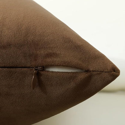 mixeoo Light Brown Velvet Throw Pillow Covers 18x18 Inch Set of 2, Super Soft Thick Decorative Square Cushion Cases for Living Room Sofa Couch Decor
