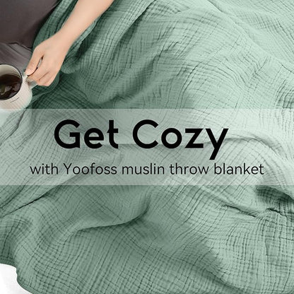 Yoofoss Muslin Blanket 100% Organic Cotton Large Twin Size 60" x 80" for Bed Couch Summer Gauze Blanket for Adults Lightweight and Breathable Dark Green