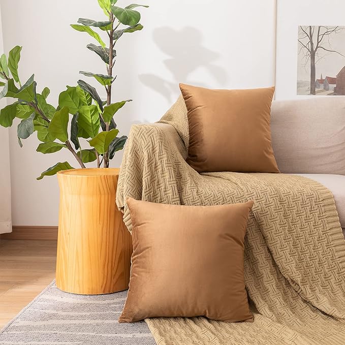 NiNi ALL Decorative Throw Pillow Covers Pack of 2, Velvet Cushion Case for Couch Bedroom Living Room Outdoor, Pillow Covers 18x18 Inch（45 x 45 cm） Brown