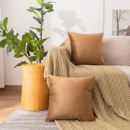 NiNi ALL Decorative Throw Pillow Covers Pack of 2, Velvet Cushion Case for Couch Bedroom Living Room Outdoor, Pillow Covers 18x18 Inch（45 x 45 cm） Brown