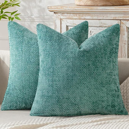 MIULEE Pack of 2 Couch Throw Pillow Covers 20x20 Inch Aqua Green Modern Boho Accent Decorative Pillow Covers Soft Chenille Farmhouse Cushion Covers for Home Decor Bed Sofa Living Room