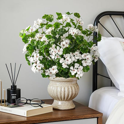 Artificial Flowers for Outdoors 8PCS Artificial Geraniums for Indoor Fake Flowers 17.7In Uv Resistant Artificial Outdoor Flowers Suitable for Indoor Home Decor Outdoor Garden Decor (White)