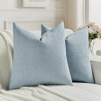 FUTEI Denim Blue Chenille Decorative Throw Pillow Covers 16x16 Inch Set of 2,Soft Cozy Faux Linen Textured Cushion Case,Farmhouse Home Decor for Couch Living Room