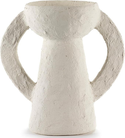 Serax Decorative Vase with Handles | Earth interior accessories by Marie Michielssen | White Paper Mache Home Decor Living Room on Coffee Table | Kitchen Decorations | Entryway Table Decor Shelf Pot L