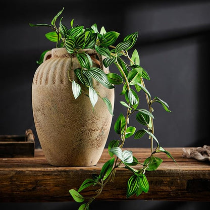 8.3 Inch Tall Large Ceramic Rustic Flower Vase for Home Office Decor, Boho Farmhouse Living Room Coffee Table Kitchen Bedroom Bathroom Wall Decor Aesthetic, Vintage House Shelf Decor -Beige
