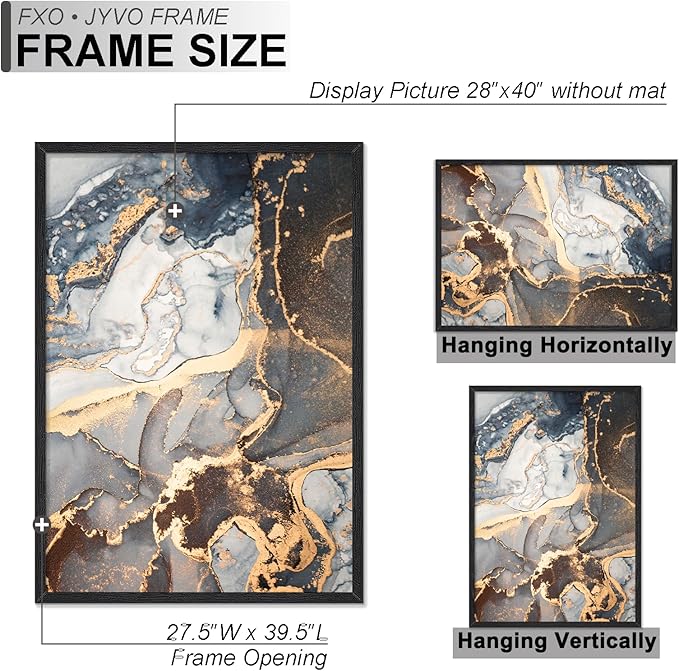 Engineered Wood 28x40 Frame, Black Picture Frame for 28 x 40 Inch Poster Puzzle Photo, Light Weight 28 by 40 Poster Frame with Wood-grain for Wall - 1 Pack/Black/28 x40