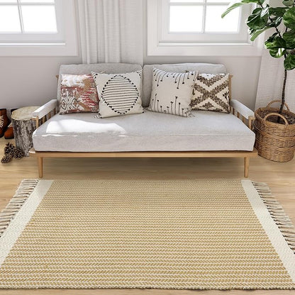 Lahome Boho Rugs for Bedroom, 3x5 Bathroom Rug Lightweight Farmhouse Woven Area Rug with Tassels, Throw Rugs Washable Kitchen Rug Non Shedding Indoor Door Mats for Entryway Living Room, Khaki