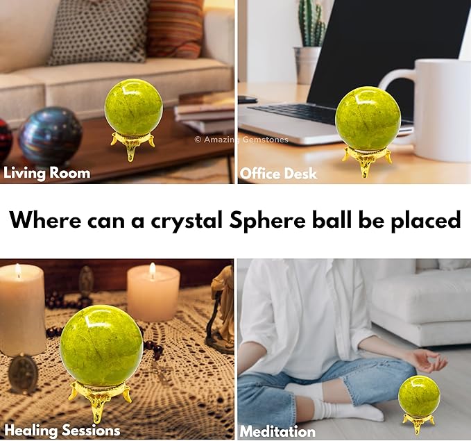 Amazing Gemstone Green Opal Crystal Ball with Stand - 1.5 Inches Crystal Sphere Meditation Balls for Witchcraft and Decorative Balls