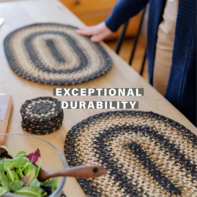Homespice Kilimanjaro Dining Placemats, Warm Primitive Decor, Set of 6, Black and Tan - 13x19 Rectangle Table Mats - Vibrant Colors, Durable, Easy to Clean and Protects Furniture