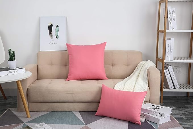 TangDepot Handmade Decorative Solid 100% Cotton Canvas Throw Pillow Covers/Cushion Covers, 45 Colors Available - (16"x16" 2 Pieces, Pink), 2 Count (Pack of 1)