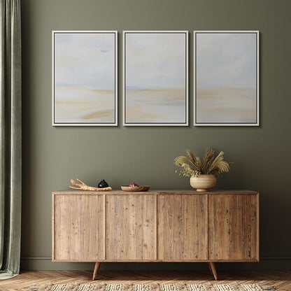 MUDECOR Framed Wall Art Print Set Minimalist Coastal Horizon in Soft Blue and Sand Colors Illustrations Modern Art Boho Decorative Chic for Living Room, Bedroom, Office - 24"x36"x3 White
