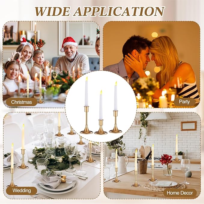 Layhit 24 Pcs Gold Candle Holders Taper Candle Holders for Candlestick Matte Metal Candlestick Holder with Various Heights 3.3" 5.5" 6.3" for Wedding Table Centerpiece Decoration