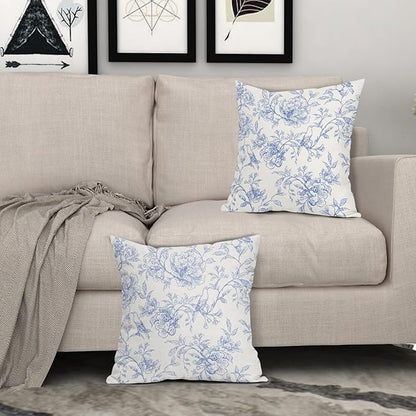 White Blue Chinoiserie Pillow Covers 24x24 Set of 2 Decorations Vintage Floral Throw Pillow Covers Boho Decor Rustic Pillowcases Farmhouse Pattern Soft Cozy for Sofa Bed Chair Home Decorative