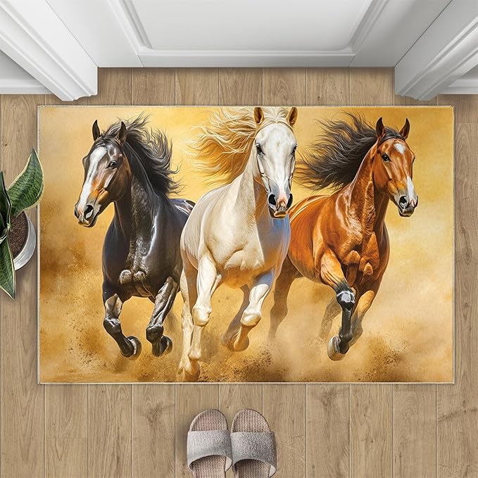 Horses 5x8 Area Rugs for Living Room Stouts Washable Rug Desert Landscape Rug Non Slip Low Pile Soft Area Rugs for Bedroom Bedside Dining Room Kids