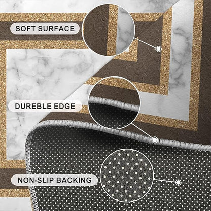 Marble Texture Area Rugs Rectangular Geometric Rug Gray White Marble Carpet Luxury Rug with Gold Accents Modern Minimalist Geometric Rugs for Bedroom Living Room 3x5ft