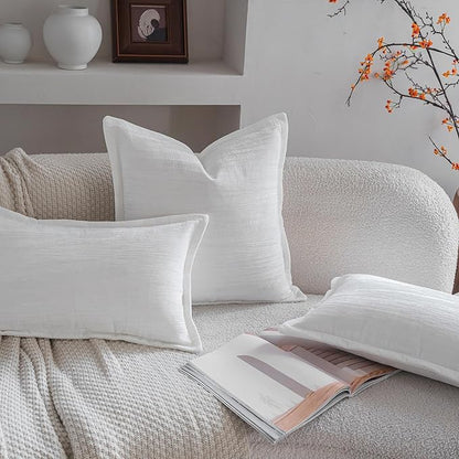 Neelvin Pack of 2 Decorative Velvet Throw Pillow Covers 16x16 Inch White Luxury Modern Cushion Case ﻿Rectangle Pillowcase for Living Room Home Decor