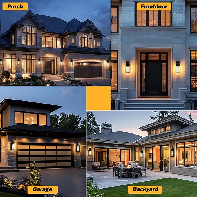 Dusk to Dawn Outdoor Wall Light, 19" Large Outdoor Light Fixture 2 Pack, Black Exterior Light Fixtures Wall Sconces Porch Lights, Waterproof Outdoor Lighting for House, Garage -with Gold Trim