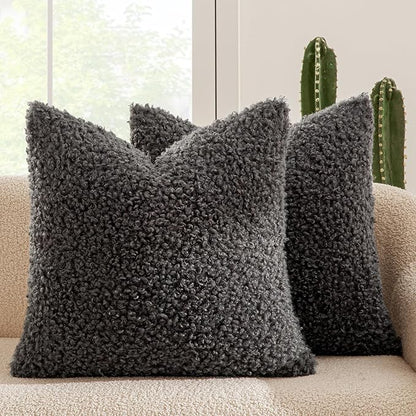 MIULEE Pack of 2 Throw Pillow Covers 20x20 Inch Dark Gray Faux Fur Decorative Sherpa Pillow Covers Fuzzy Accent Soft Sheepskin Fleece Cushion Cases for Boho Home Decor Couch Living Room Bed