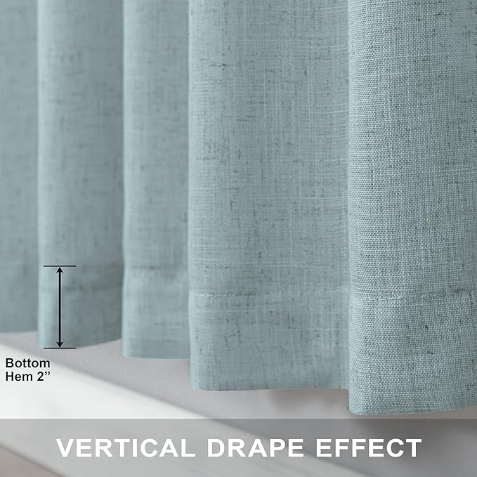 Teal Curtains 54 Inch Length for Master Bedroom 2 Panels Back Tab Pocket Blue Green Linen Semi Sheer Mist Seafoam Curtains for Living Room Summer Cabin Coastal Beach Decor Dusty Aqua Sea Green 52x54