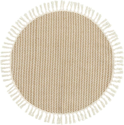 Lahome Boho Round Rug 3ft, Small Circle Rugs for Entryway Kitchen Cotton Washable Indoor Door Bath Mat with Tassels, Farmhouse Round Area Rug Non Shedding Circle Carpet for Bedroom Entry, Khaki