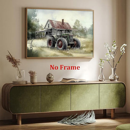Vintage Tractor Pictures Farmhouse Truck Wall Art Rustic Farmhouse Painting Old Barn Posters Vintage Country Paintings Modern Farm Prints Green Tractor Pictures for Living Room 16x24in No Frame