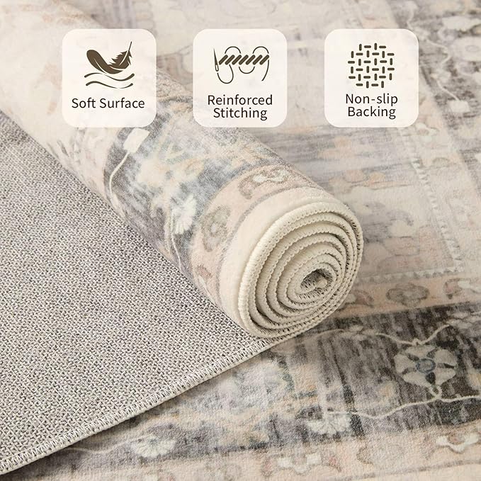 2x5 Hallway Runner Rug, Non Slip Boho Runner Rugs for Hallway, Kitchen, Entrance, Bathroom, Laundry Room, Soft Ultra-Thin Entryway Carpet, Throw Low Pile Retro Imitation Wool Carpet, Brown