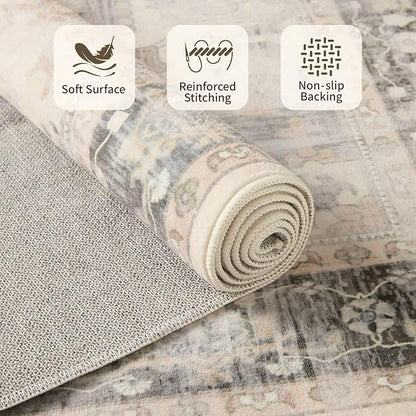 2x5 Hallway Runner Rug, Non Slip Boho Runner Rugs for Hallway, Kitchen, Entrance, Bathroom, Laundry Room, Soft Ultra-Thin Entryway Carpet, Throw Low Pile Retro Imitation Wool Carpet, Brown