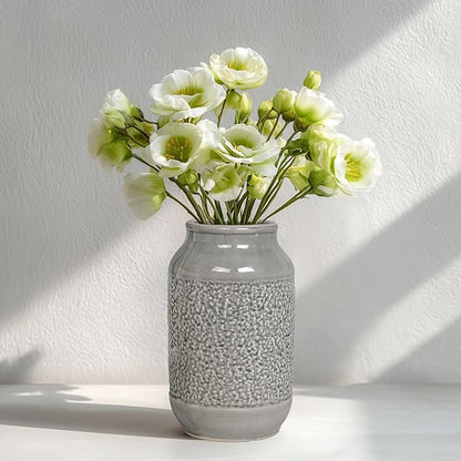 Ceramic Vase for Home Decor, 9 Inch Minimalist Decorative Vases for Flower, Centerpieces, Bookshelf, Tabletop, Living Room, Bathroom, Entryway, Coffee Table Decor, Grey