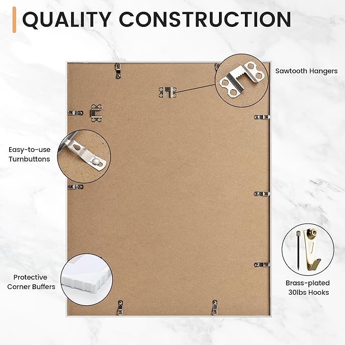 16x20 inch Metal Picture Frame - 16 x 20 Thin Aluminum Photo Frames with 11x14 Removable Mat - High Definition Plexiglass - Vertical and Horizontal Display - Wall Hook Hanging Hardware Included - Silver, Set of 1