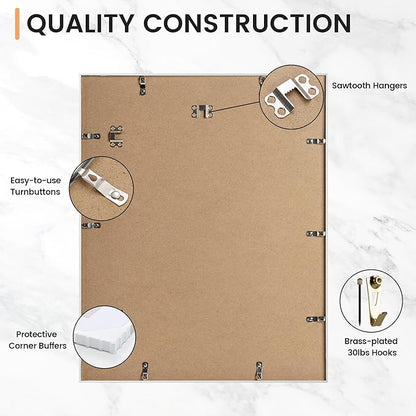 16x20 inch Metal Picture Frame - 16 x 20 Thin Aluminum Photo Frames with 11x14 Removable Mat - High Definition Plexiglass - Vertical and Horizontal Display - Wall Hook Hanging Hardware Included - Silver, Set of 1