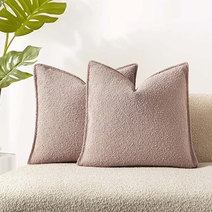 JUSPURBET Pink Decorative Pillow Covers 24x24 Set of 2 Throw Pillow Covers for Couch Sofa Bed Cozy Boucle Textured Cushion Covers Cases with Hidden Zipper for Living Room Home Decor