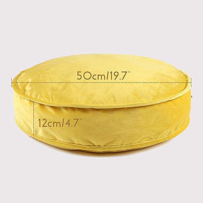 Velvet Floor Pillows Round Chair Cushion Couch Throw Pillow Soft Pouf Seat Mattress Bean Bag for Reading Nook Play Room (19.7",Yellow)